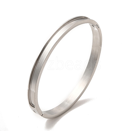 Egg Shaped 201 Stainless Steel Grooved Hinged Bangles STAS-G306-04P-1