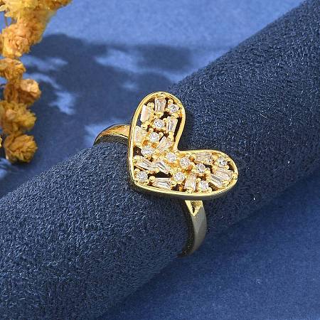 Brass Micro Pave Clear Cubic Zirconia Open Cuff Rings RJEW-G336-05G-1