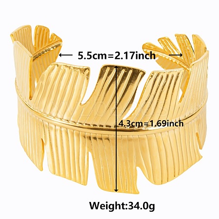 Stylish European and American Feather 304 Stainless Steel Cuff Bangles for Women UO1874-2-1