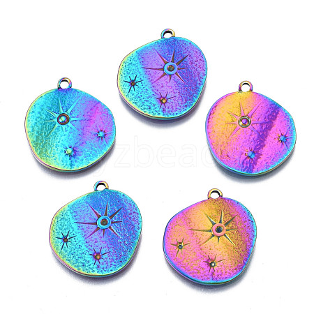 Rack Plating Rainbow Color 304 Stainless Steel Pendants Rhinestone Settings STAS-S119-121-1