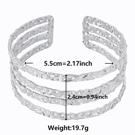 Non-Tarnish Vintage Hammered 304 Stainless Steel Cuff Bangles for Women OO0965-1-1