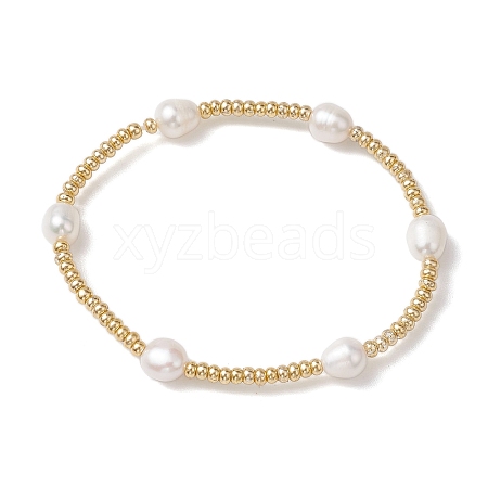 Oval Natural Cultured Freshwater Pearl & Glass seed Beaded Stretch Bracelets for Women BJEW-JB10536-1