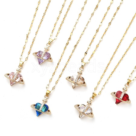 Heart with Cross Light Gold Brass Micro Pave Cubic Zirconia Pendant Necklaces NJEW-E105-12KCG-1