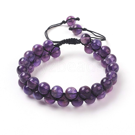 Adjustable Natural Amethyst Braided Bead Bracelets BJEW-E351-01F-1