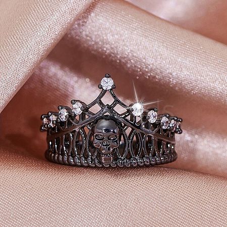 Crown Skull Zinc Alloy Open Cuff Rings for Women PW-WGB7021-01-1