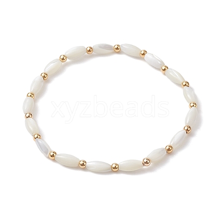 Natural Shell Twist Oval Beaded Stretch Bracelets for Women BJEW-JB10059-1