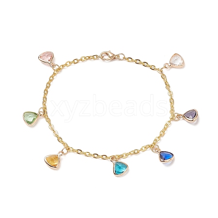 Colorful Glass Triangle Charm Bracelet BJEW-JB09160-1