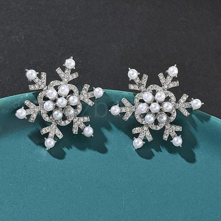 Snowflake Brass Micro Pave Cubic Zirconia Stud Earrings EJEW-G452-03P-1