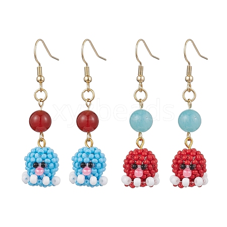 Handmade Glass Seed Beads Octopus Dangle Earrings EJEW-MZ00278-1