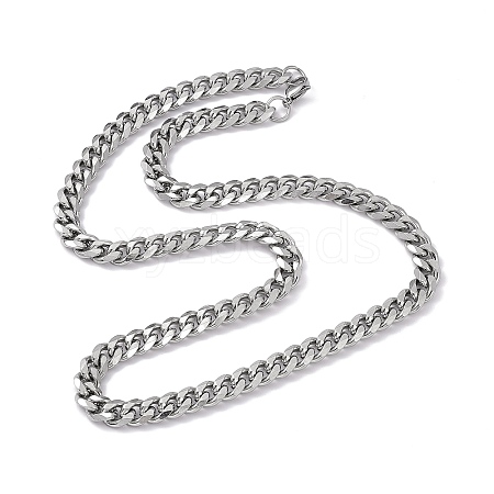 201 Stainless Steel Cuban Link Chain Necklace with 304 Stainless Steel Clasps for Men Women NJEW-M194-01C-P-1