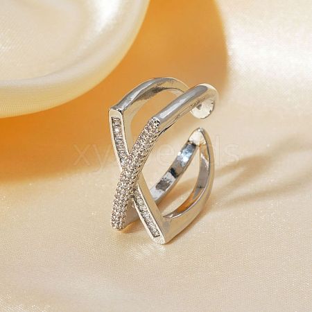 Hip-hop Style X-shaped Brass Micro Pave Clear Cubic Zirconia Cuff Rings for Women DB5338-1-1