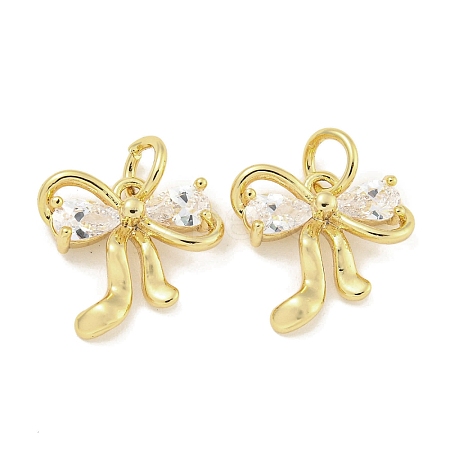 Brass with Clear Cubic Zirconia Charms with Jump Rings KK-Q820-09G-1