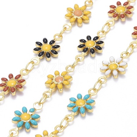 Handmade Brass Enamel Link Chains CHC-I035-13G-01-1