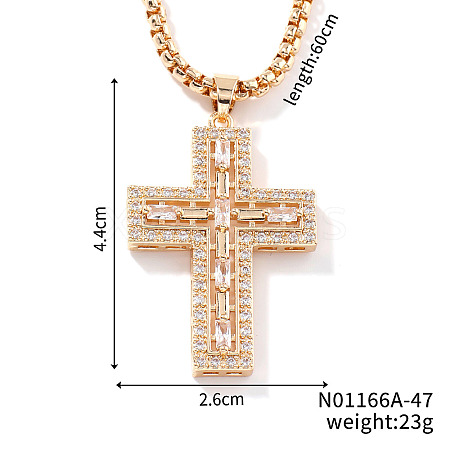 Brass Crystal Rhinestone Shiny Cross Pendant Box Chain Necklaces XO0635-1-1