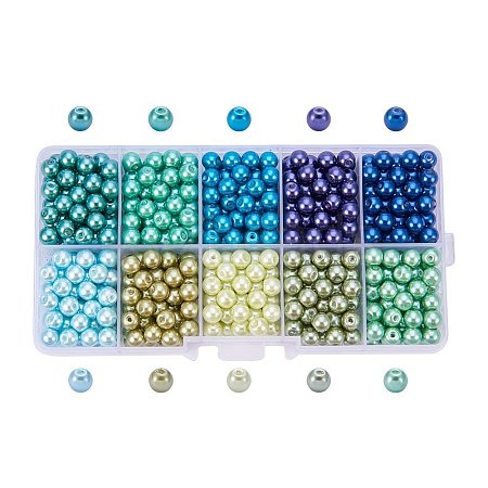 10 Color Eco-Friendly Pearlized Round Glass Pearl Beads HY-PH0010-02-1