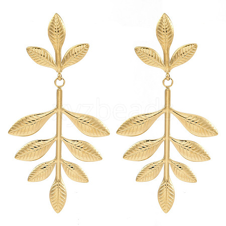 304 Stainless Steel Leaf Theme Stud Earrings For Women EJEW-B110-03G-03-1