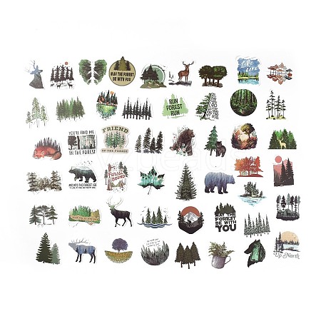 50Pcs 50 Styles Forest Theme PVC Plastic Cartoon Stickers Sets STIC-P004-36-1