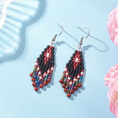 Natural Red Jasper Rhombus Dangle Earrings EJEW-MZ00632-02-1