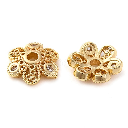 Brass Micro Pave Clear Cubic Zirconia Bead Caps KK-Z089-03G-1