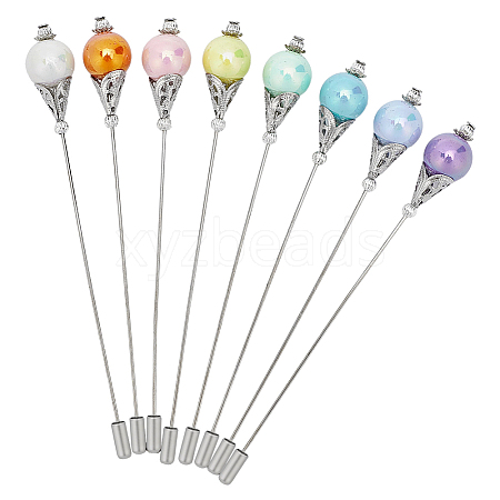 8Pcs Brass & Opaque Acrylic Round Beads Brooches JEWB-GO00004-1