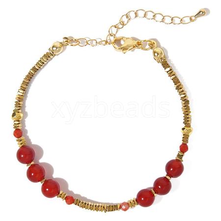 Natural Carnelian & Synthetic Non-magnetic Hematite Braided Bracelets for Women HG4733-1