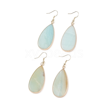 Natural Amazonite Teardrop Dangle Earrings EJEW-G331-01G-10-1