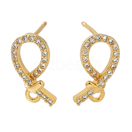 Brass Clear Cubic Zirconia Stud Earrings Finding for Women EJEW-B107-01G-1