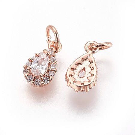 Brass Cubic Zirconia Charms KK-E772-14B-RG-1