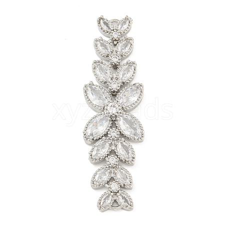 Brass Pave Clear Cubic Zirconia Flower with Leaf Links Connector Charms KK-P277-52P-01-1