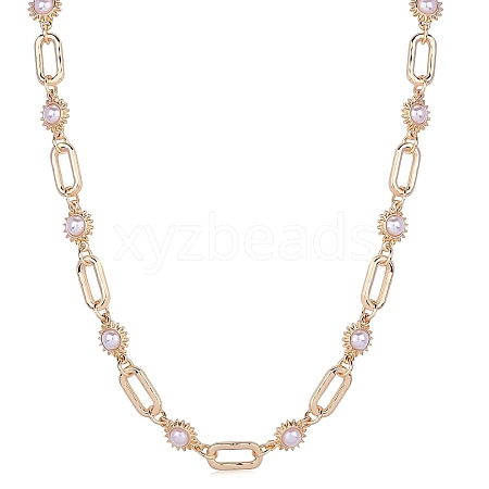 Imitation Pearl Sun & Oval Boho Link Chain Necklaces JN1131A-1