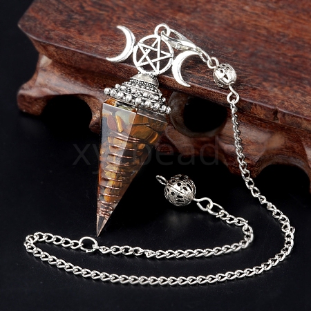 Natural Tiger Eye Chip & Resin Orgonite Dowsing Pendulum Big Pendants PW-WG36861-09-1