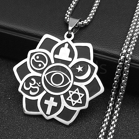 Yoga Theme 304 Stainless Steel Flower Pendant Necklaces NJEW-S007-06P-1