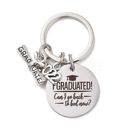 Non-Tarnish Graduation Theme 201 Stainless Steel Keychain Clasps STAS-I185-01H-1