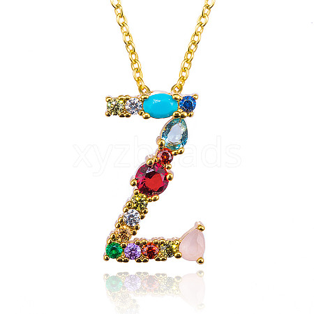 Golden Brass Micro Pave Cubic Zirconia Initial Pendants Necklaces NJEW-S069-JN002-Z-1