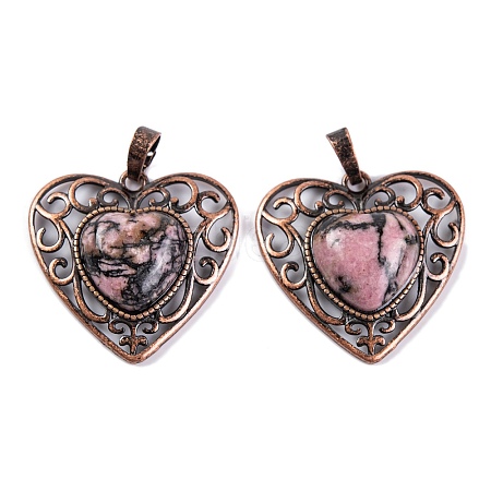 Natural Rhodonite Peach Love Heart Pendants G-G158-01-14-1