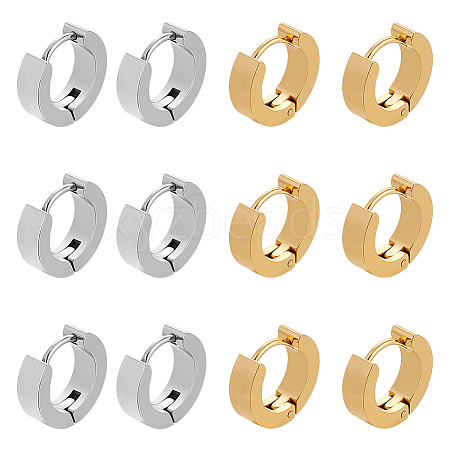 6 Pairs 2 Colors 304 Stainless Steel Huggie Hoop Earrings EJEW-GO0001-07-1
