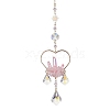 Natural Rose Quartz Wrapped Heart Hanging Ornaments HJEW-JM01614-02-1