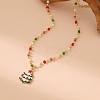 Christmas Alloy & Brass White Red and Green Enamel Pendant Colorful Resin Beaded Necklaces for Women FS-WGF8F07-05-2