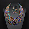 Bohemian Style Glass Seed Beaded Multilayer Necklaces & Teardrop Dangle Earrings Sets WGC1230-03-1