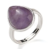 Natural Amethyst Teardrop Adjustable Rings RJEW-K371-08S-15-2