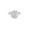 Non-Tarnish 304 Stainless Steel Flat Round with Initial Letter Open Cuff Ring for Men Women RJEW-S405-246P-C-1