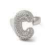 Letter Brass Micro Pave Clear Cubic Zirconia Open Cuff Ring for Women RJEW-N046-03C-P-2