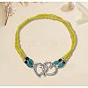 Glass Seed Beads & Alloy Heart Link Anklets WGBE152-06-1