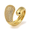 Teardrop Brass Micro Pave Cubic Zirconia Open Cuff Rings for Women RJEW-Z050-13G-1