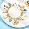 Natural Shell & Shell Pearl & Synthetic Turquoise Starfish Charm Bracelet BJEW-TA00352-4