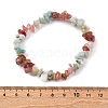 Natural Amazonite & Strawberry Quartz Chip Stretch Bracelets X-BJEW-JB04490-04-5