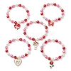 5Pcs Valentine's Day Theme Acrylic Pearl Round Beaded Stretch Bracelets BJEW-JB11423-2