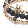 3Pcs 3 Style Round Synthetic Black Stone & Hematite Beaded Stretch Bracelets Set BJEW-JB07688-01-5