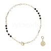 Shell Pearl Beads & Black Stone Chain Necklaces NJEW-JN05109-5