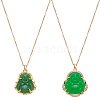 2Pcs 2 Styles Imitation Chalcedony Buddha Pendant Stainless Steel Chain Necklaces NJEW-UN0001-90-1